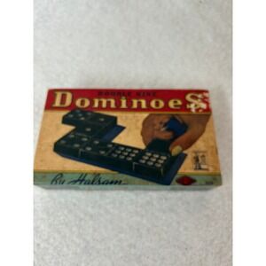 Vintage Halsam Double Nine Dominoes Black Embossed Tiles Original Box 920 Set